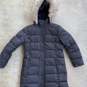 LAUREN RALPH LAUREN Womens Faux Fur Trim Hooded Down Puffer Coat Parka Black L